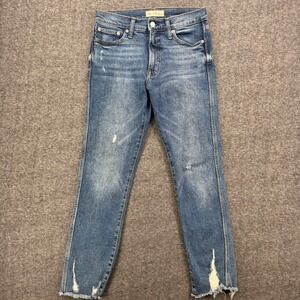 Gap 1969 Womens High Rise Slim Straight Distressed Frayed Hem Jeans Blue Size 28